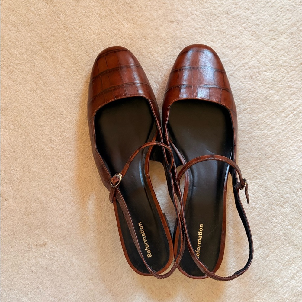 Reformation Dark Brown Croc-Embossed Maddox Slingback Heel
